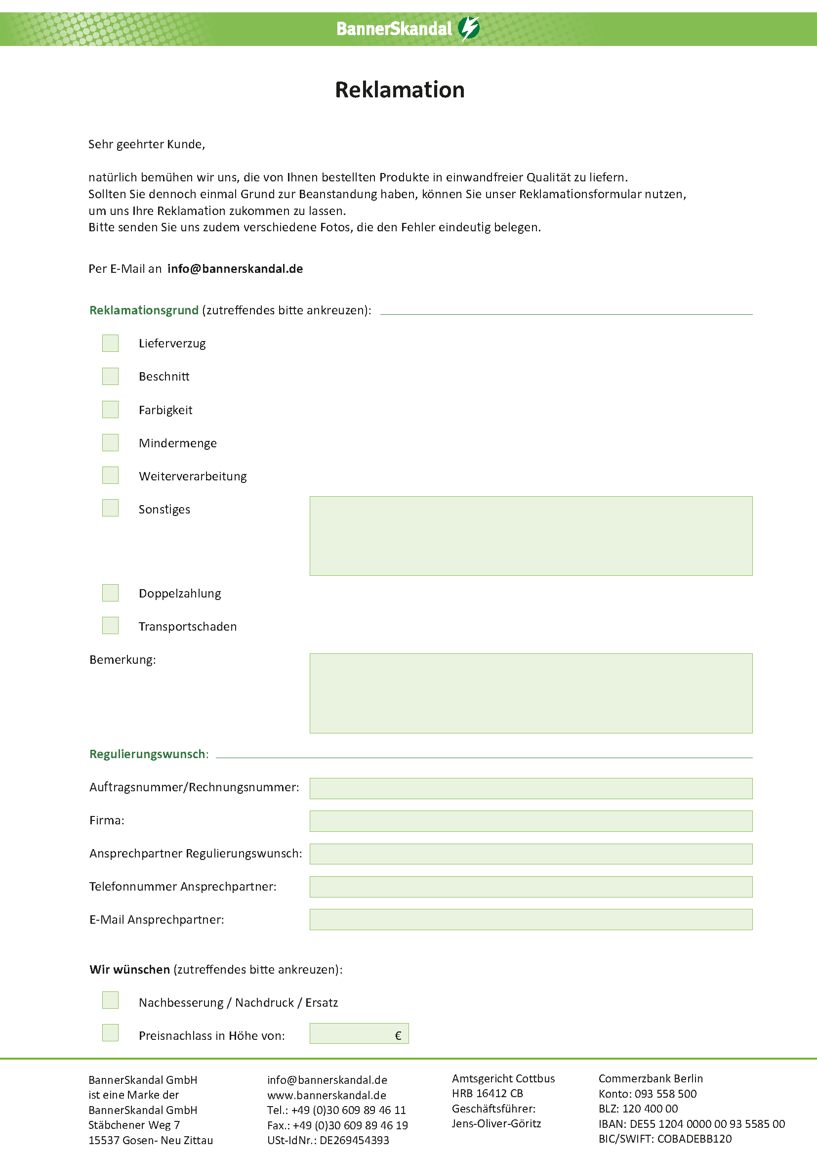 BannerSkandal Reklamationsformular
